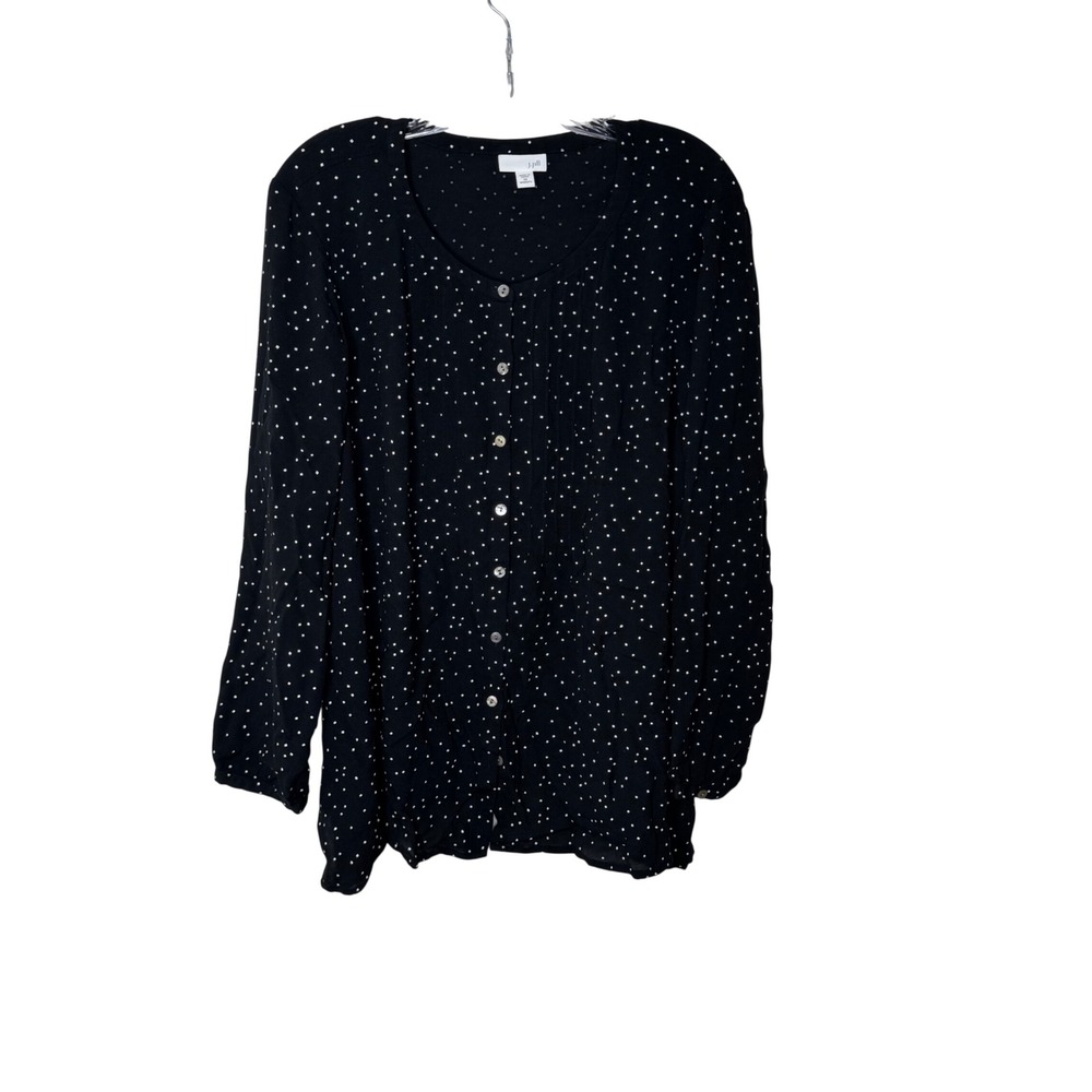 J. Jill Womens 2X‎ Black Polka Dot Button Front Pintuck Rayon Blouse Office